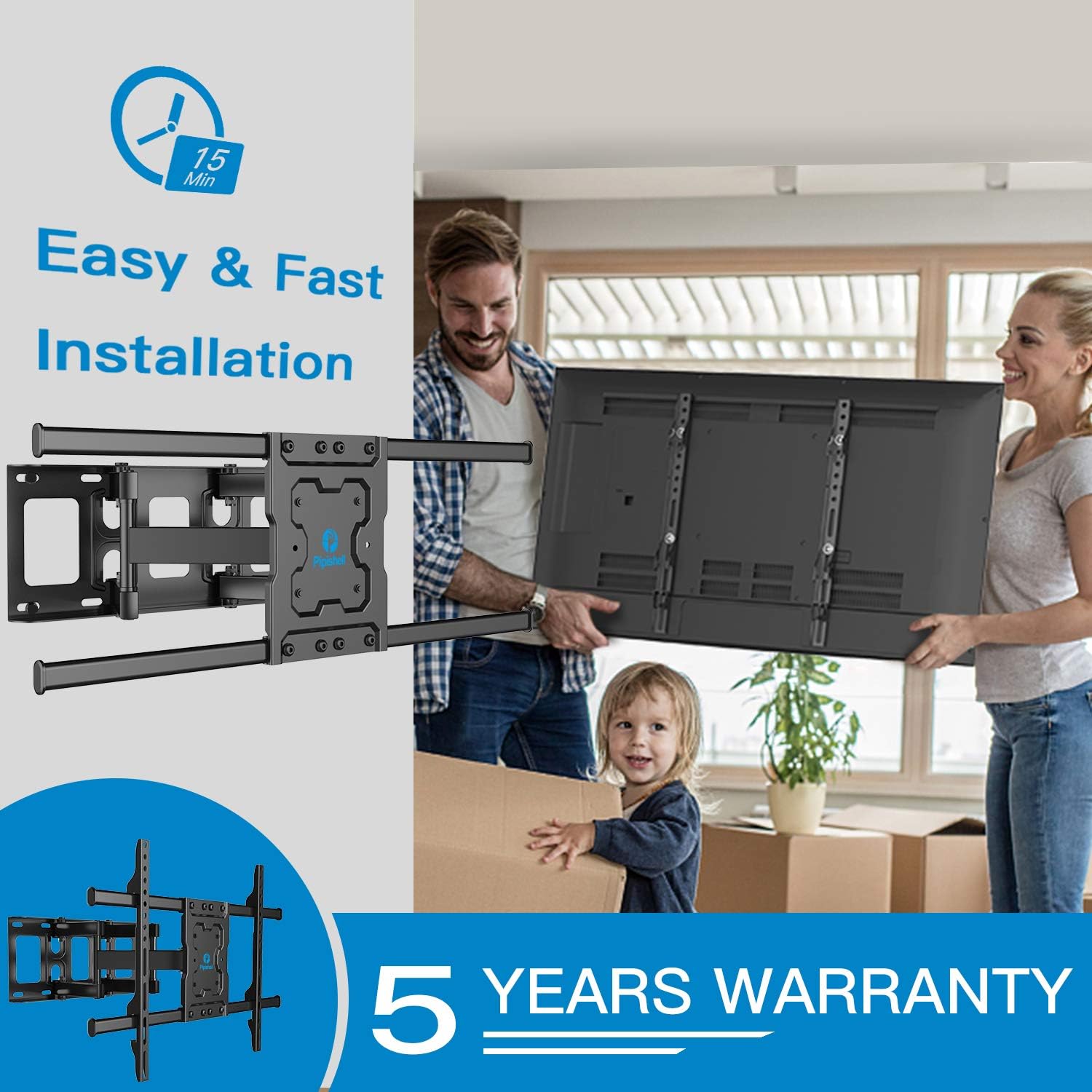 Full Motion TV Wall Mount Bracket Dual Articulating Arms Swivels Tilts Rotation for Most 37-70 Inch LED, LCD, OLED Flat Curved TVs, Holds up to 132lbs, Max VESA 600x400mm by Pipishell: Home Audio & Theater