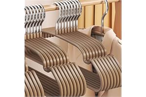 Resin Clothes Hangers Home Dormitory Coat Hangers Multipurpose Clothes Hangers Space Saving Clothes with Grooves,Brown-30 Pac