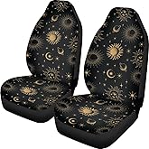INSTANTARTS Sun and Moon Star 2 PCS Car Seat Covers for Front Seat Cushion Auto Seat Cover Car Bucket Seats Protector Covers Universal fit for SUV Sedan Van
