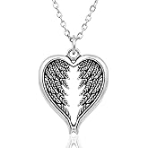 EnCharmed Stainless Steel Guardian Angel Wings Heart Necklace, Handmade Remembrance Charm Jewelry