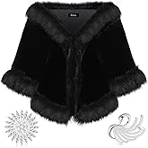SATINIOR 1920s Faux Fur Wrap Shawl Women's Fur Cloak Cape Shawl Luxury Bridal Cape Pearl Rhinestone Brooches