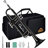 EASTROCK Bb Trumpet Standard Trumpet Set with Carrying Case,Gloves, 7C Mouthpiece and Cleaning Kit (Black)