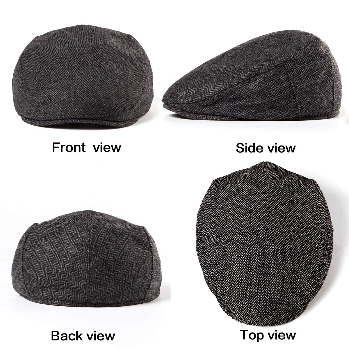 LADYBRO Herringbone Flat Ivy Newsboy Cap for Men Classic Wool Blend Tweed Cabbie Hat