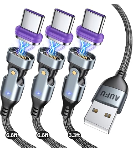 Lot De 3 Câbles Magnétiques USB-C – Rotation 360°, LED, Nylon Tressé | Charge Rapide, Facile à Brancher
