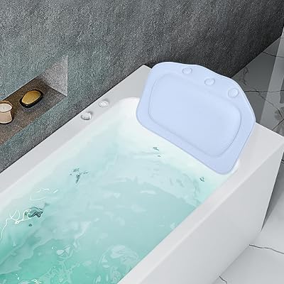 Dioche Bathtub Pillow Soft Foam Head Neck Back Support Blue PVC Suction Cups