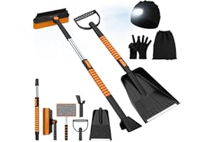SHEALTHY 9-in-1 Snow Brush and Ice Scraper, Shovel Kit for Cars, SUVs & Trucks -Winter Gloves, LED Beanie Hat & Storage Bag, Extendable, Rotating, Compact, Detachabl – Ultimate Winter Survival Tool