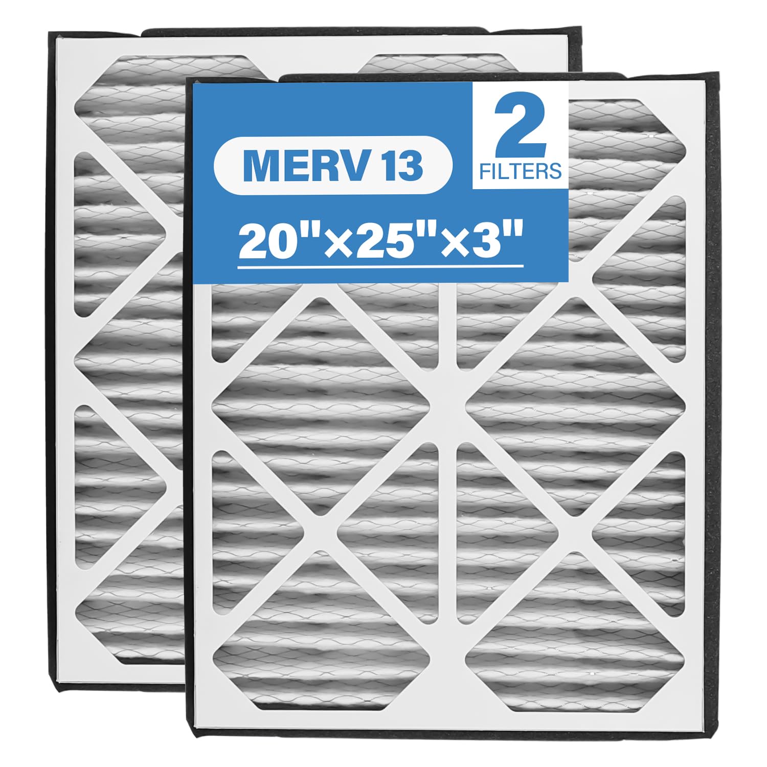 Photo 1 of 20x25x3 MERV 13 Pleated Air Filter, 2 Pack, Compatible with Zephyr VGF Series 20x25x3 Whole Home Return Air Grille Filter, Actual Size 18-3/8×23-3/8×3"