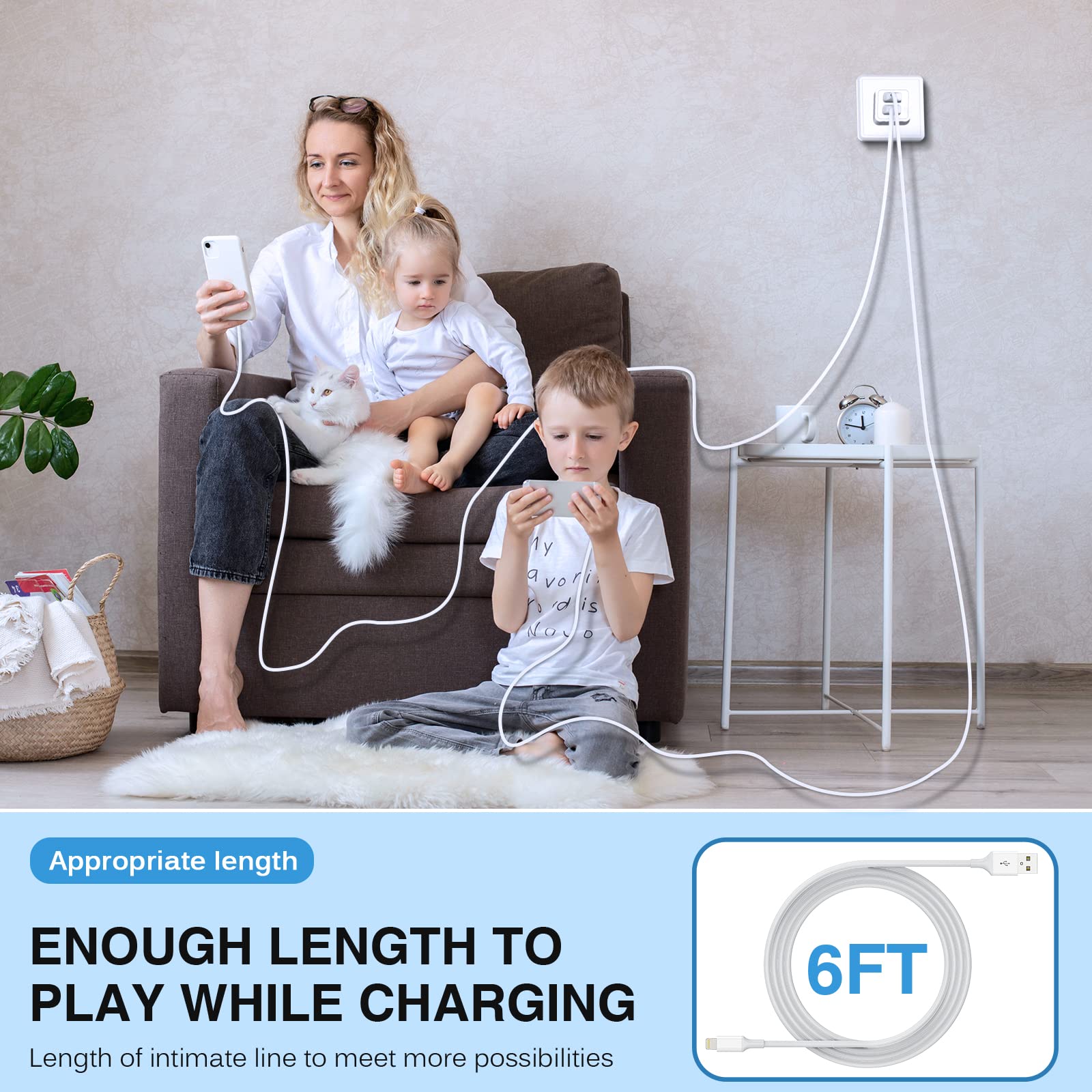 iPhone Charger,[Apple MFi Certified] Fast iPhone Charger 2PACK 6FT Lightning Cable Cord Fast Charging Dual 2 Port Plug USB Wall Charger Compatible with iPhone 14 13 12 11 Pro Max XS XR X 8 Plus 7 iPad