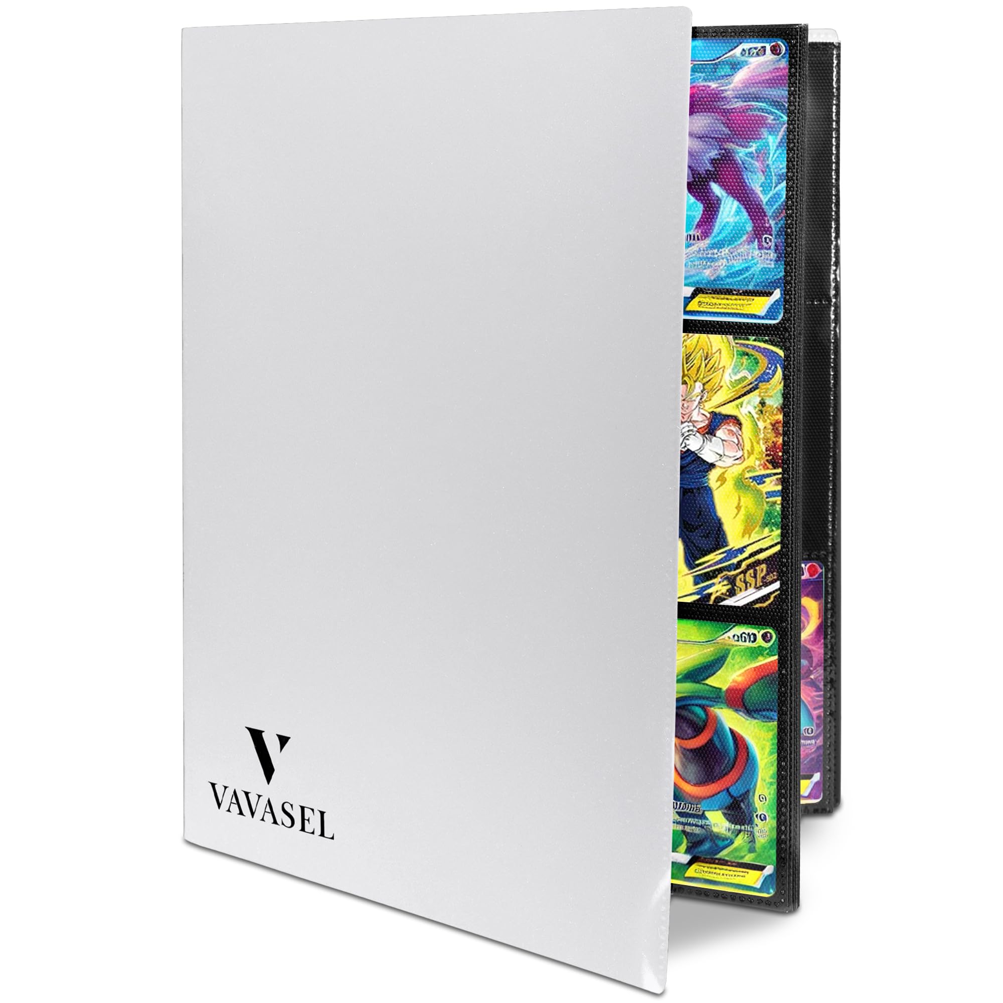 Vavasel 9 Pocket Trading Card Album Folder - 360 Side Loading Pocket Binder for Collectible Cards, TCG, Trading Card Game, and Sports Cards (White)