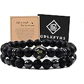 GDLKPYHS Black Obsidian Bracelet for Men - Black Tourmaline Beaded Bracelets - Mens Bracelet Set 8MM Black Onyx Hematite Lava Stone Beads Triple Protection Bracelet for Men Women Gifts