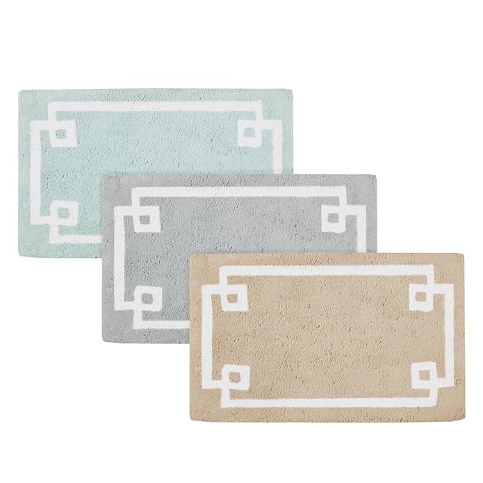 24&#34;x40&#34; Geometric Cotton Tufted Bath Rug Green: Madison Park, Machine Washable, Latex Backing, OEKO-TEX Certified