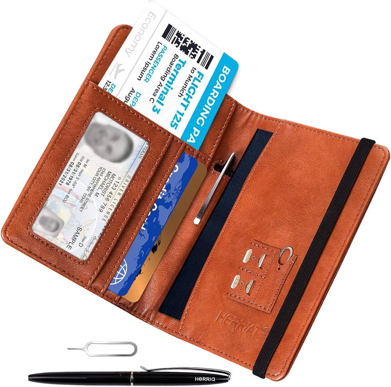 HERRIAT Leather Passport Holder Cover Case RFID Blocking Travel Wallets Card Case for Women Men(Coffee): Clothing