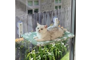 Yaning Cat Window Perch, Foldable Cat Window Hammock with Cute 3D Textured Paw Cover and Strong Suction Cups, Cordless Cat Window Seat Bed for Indoor Cats (Green, Large)