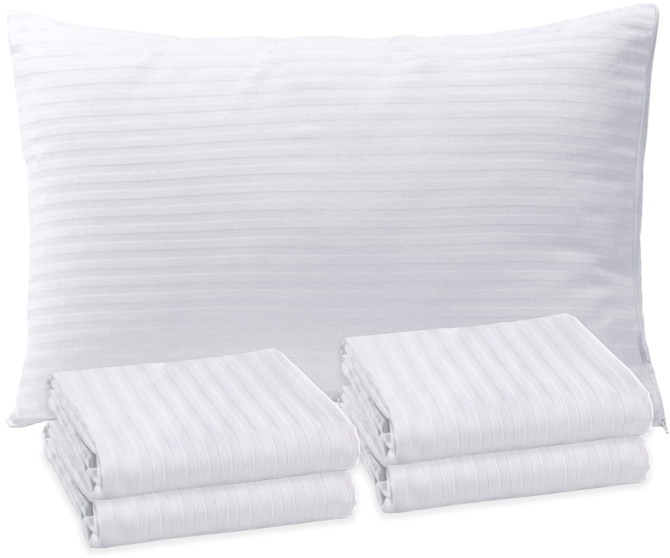 Sirenpho Pack of 4 Pillow Protectors Zippered Covers 50x75cm, Anti Dust Mite Anti-Allergy Hotel Quality Satin Stripe Pillow Case, Pillow not Include