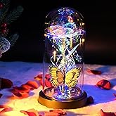 LADADA Galaxy Rose Crystal Rose Gift Glass Rose in Dome Automatic Color Change Led Light String on The Crystal Rose Unique Gifts for Women, Christmas, Wedding,Valentine's Day, Anniversary and Birthday