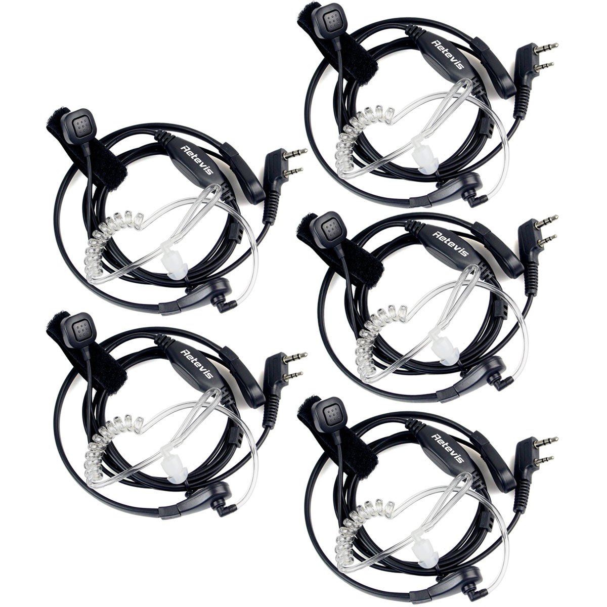 Retevis Walkie Talkie Throat Mic Headset, 2 Pin Radio Earpiece Compatible with Two Way Radio RT24 RT27 RT28 RT622 RT619 Baofeng BF-888S UV-5R Kenwood eSynic etc, Throat Mic and Earpiece (5 Pcs)