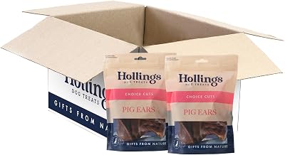 Hollings Pig Ears Dog Treats 50 Pack 100% Natural Grain Free High Protein