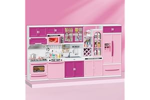 Wee Wonders 57 PCS Kitchen Playset for Girls, 5-in-1 Toddler Mini Kitchen with Realistic Lights & Sounds, Doll Kitchen House Toy, Mini Furniture Pretend Play Toys for Kids Age 3+, Pink