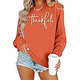 CAZYCHILD Thanksgiving Sweatshirts for Women Fall Pumpkin Shirt Thankful Grateful Blessed Tops Halloween Pullover Tee
