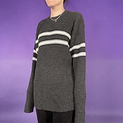 Women Y2K Argyle Striped Pullover Sweater Casual