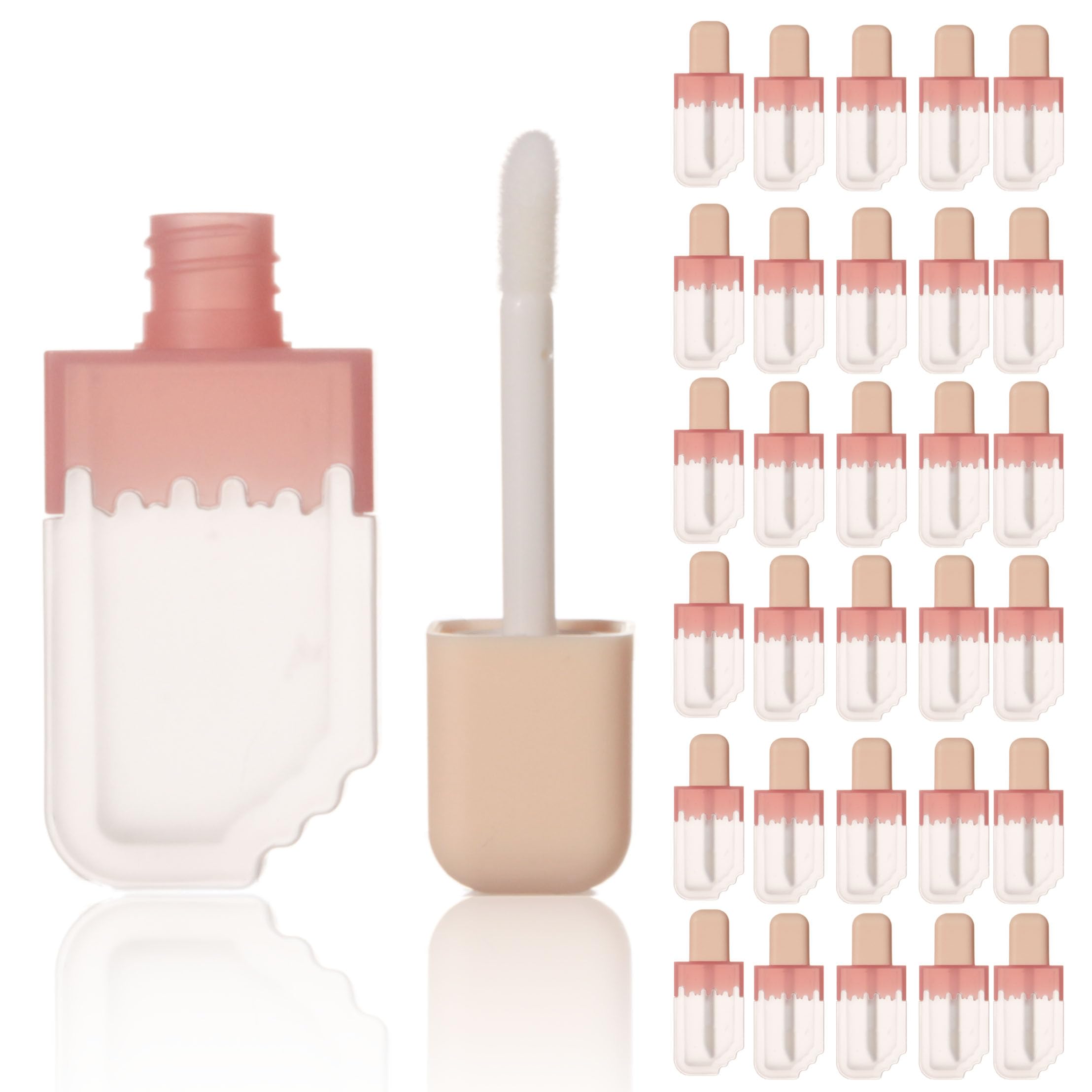 COSIDEA 30PCS Empty 5ML Ice Cream shaped Lip Gloss Tube Pink Cute popsicle lipgloss tubes for Lip oil tint bottles container