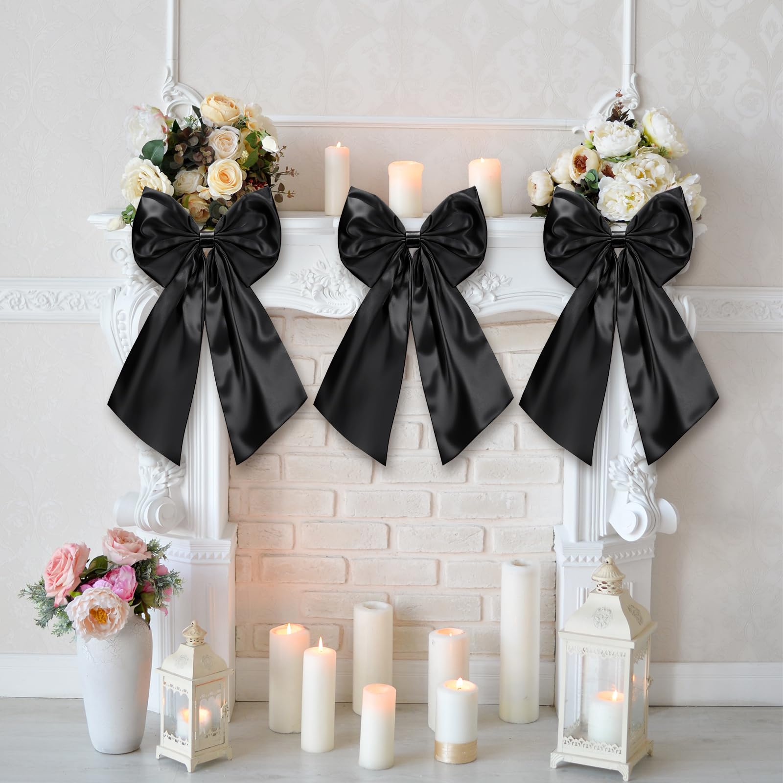Photo 1 of **Only two** Suncalla 3 Pcs 2 FT Large Bow Decorations Big Satin Bows Hanging Wall Decors for Room Fireplace Coquette Birthday Backdrop Bridal Shower Wedding Bachelorette Christmas Party Supplies(Black)