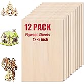 Basswood Sheets 1/16", 1.5 mm Plywood Sheets, 12 PCS 12"x 8" Thin Wood Sheet for Laser Cutting and Engraving, Wooden Blanks B