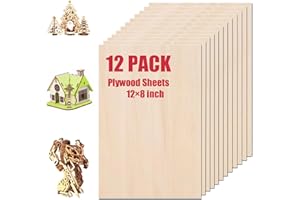 Basswood Sheets 1/16", 1.5 mm Plywood Sheets, 12 PCS 12"x 8" Thin Wood Sheet for Laser Cutting and Engraving, Wooden Blanks B