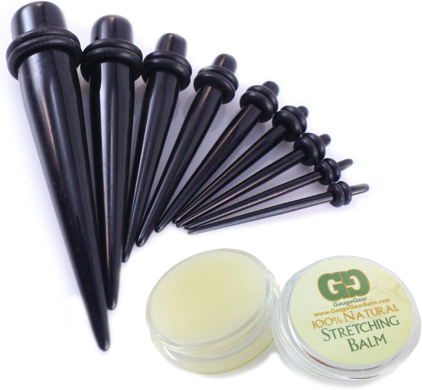 Gauge Gear® 10 Pc- Black Expander Kit 1.3mm-10mm Taper Kit Set with Balm