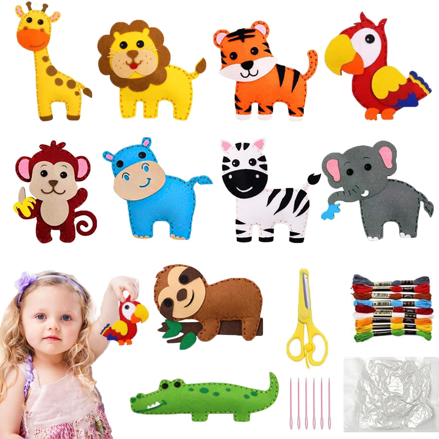 RXKFIGX 10 pcs Felt Sewing Craft Kit Animal Sewing Craft Kit for Kids DIY Sewing Felt Animals Fun Crafts Educational Sewing Kit for Beginner Children Kids Boys and Girls