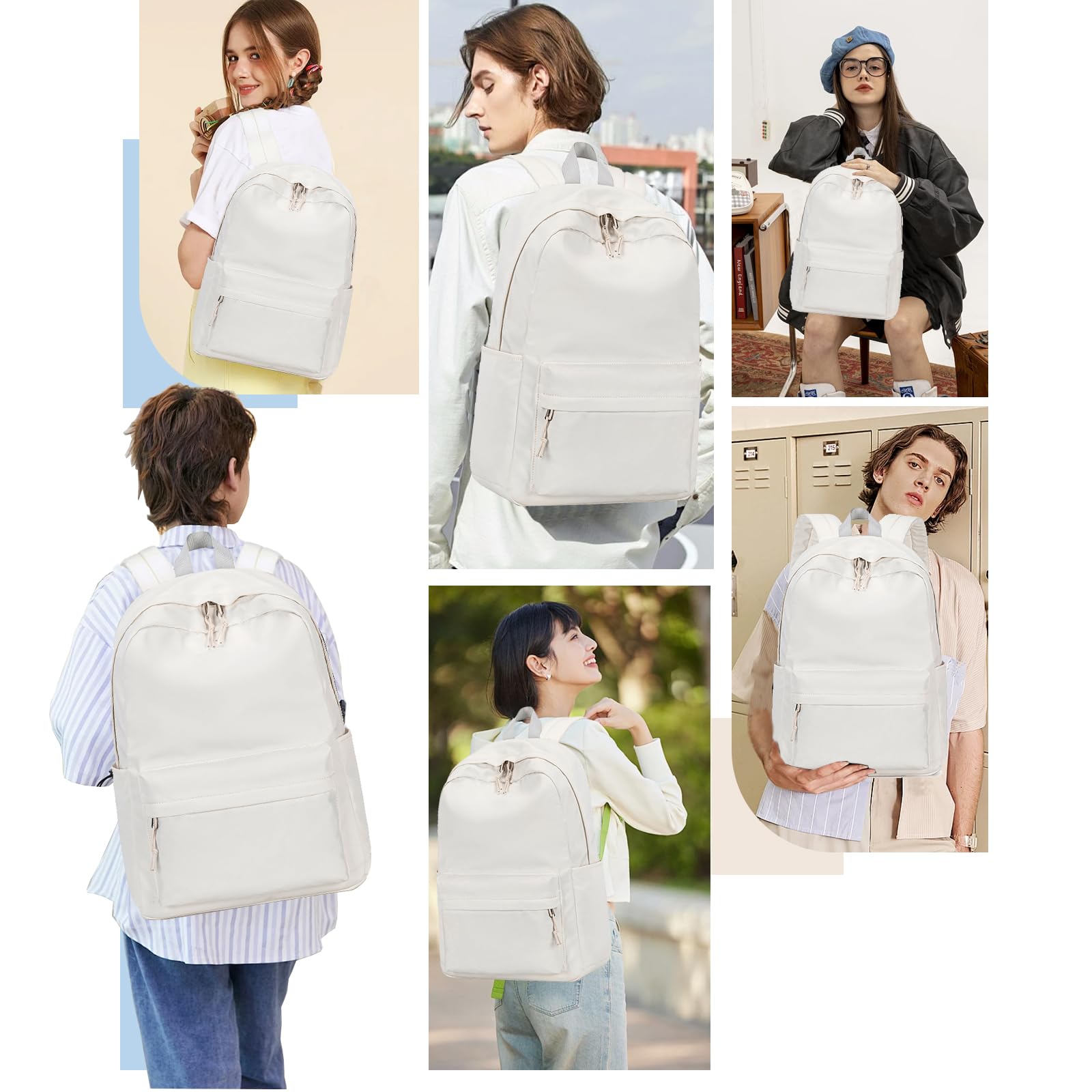 School Backpack for Teen Girls Women Laptop Backpack College Bookbags Middle School Travel Work Commuter Back Pack(Solid Beige)