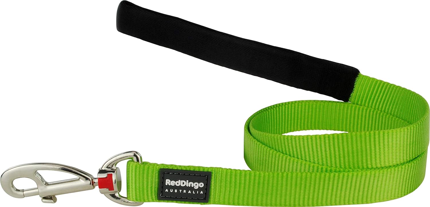 Red Dingo Padded Handle Dog Lead 1.2m Plain, Lime Green, Small 15mm