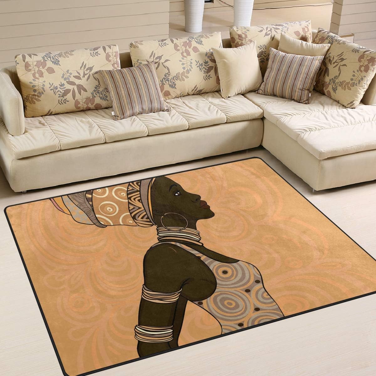 N/A Alfombra de área de mujer afroamericana en turbante, comedor