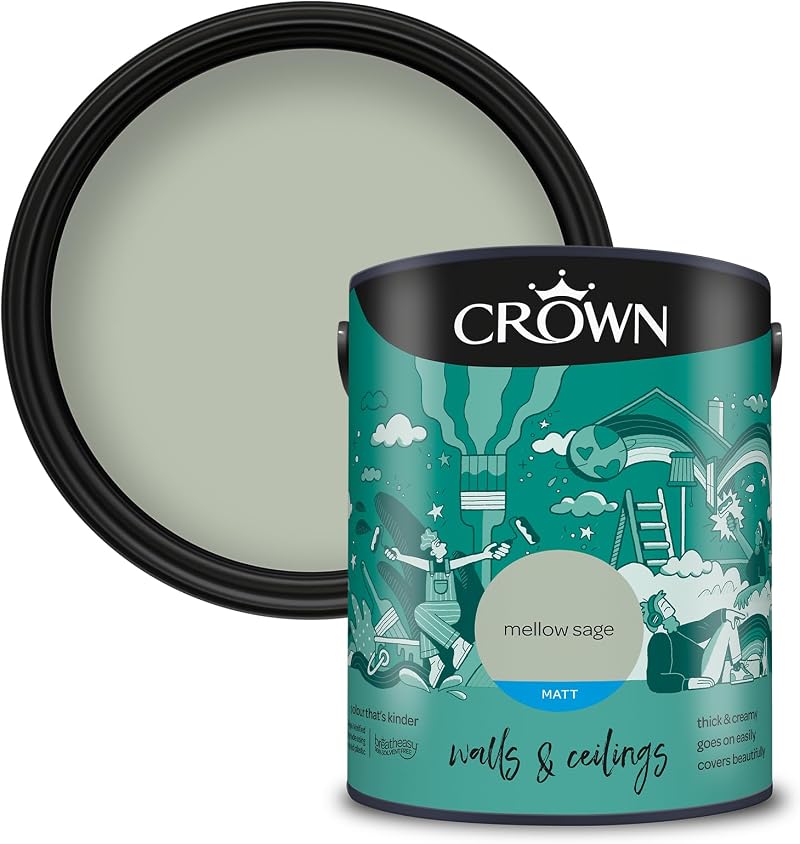 Crown Matt Emulsion 5L Paint - Mellow Sage Walls Ceilings Low Solvent