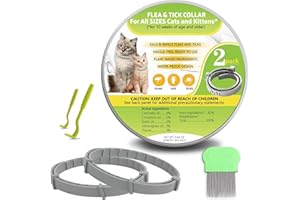 NATSHIELD 2 Packs Flea and Tick Collar for Cats, Plant-Based Cat Flea Collar 8 Months Prevention, One Size Fits All, Waterproof Flea Collar for Cats (with Free Comb & Tick Removal Tool)