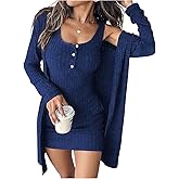 SOLY HUX Women's 2 Piece Sweater Dress Set Knit Long Sleeve Open Front Cardigan and Bodycon Mini Dress Fall Outfit