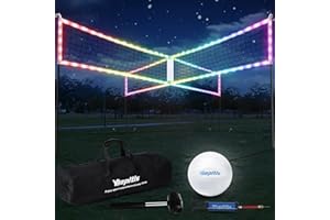 YepItIs LED 4 Square Volleyball Net Set, Light Up Portable Volleyball Game Set Outdoor with Adjustable Height Poles & Remote, Glow in The Dark 4 Way Badminton Volleyball Net Set for Backyard, Beach