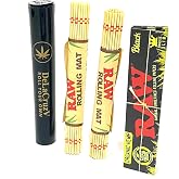 RAW&reg; Rolling Mat 'Natural Bamboo '2 Mats, 1 pack Raw organic king size with DeLaCruzV Tube.