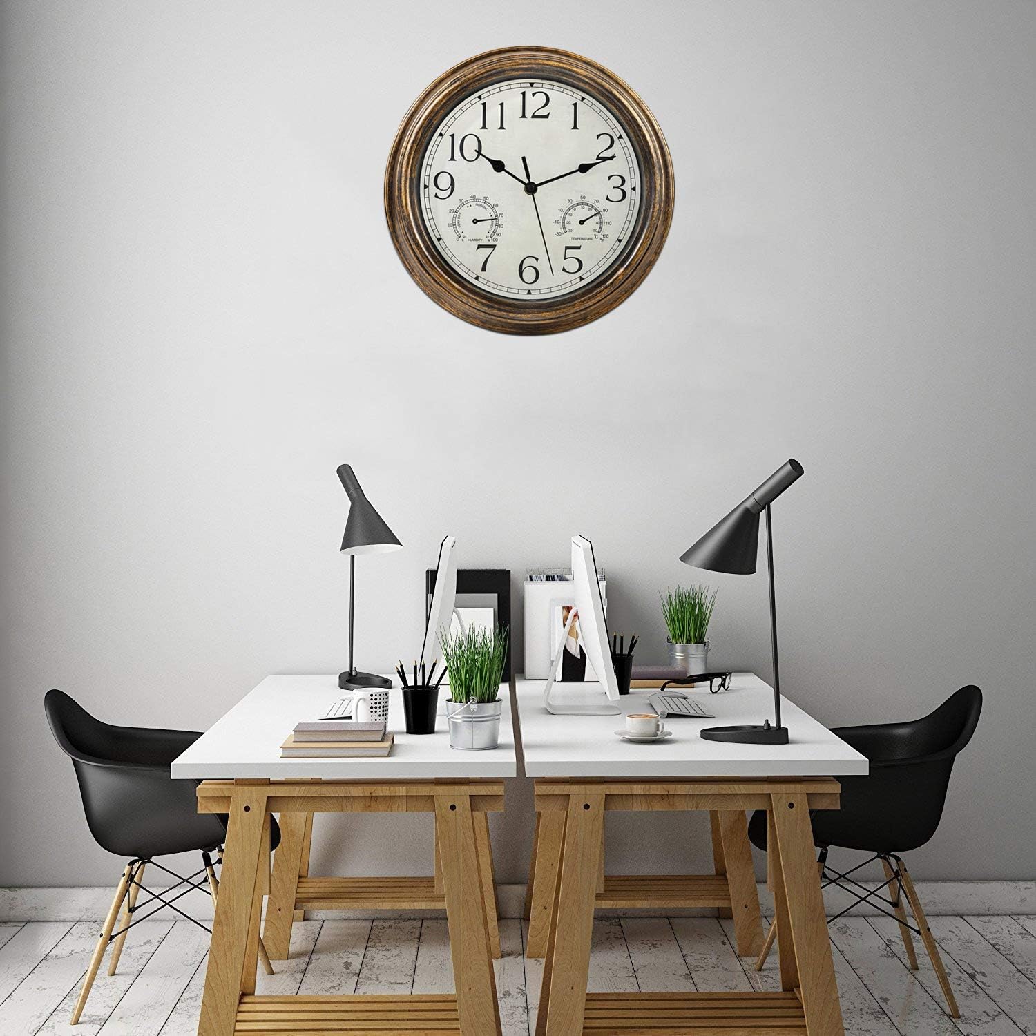 Yumt 12-Inch Waterproof Wall Clock with Thermometer and Hygrometer Combo,Vintage Silent Non-Ticking Battery Operated Clock Wall Decorative- Bronze