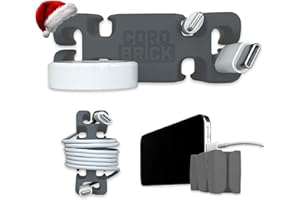 CordBrick Stocking Stuffers for Adults Cord Management Weighted Cord Holder Cable Wrap Phone Stand - Multiuse Gadget Organizer for Nightstand, Desk. Gift for Men, Durable Silicone. 1pk Gray