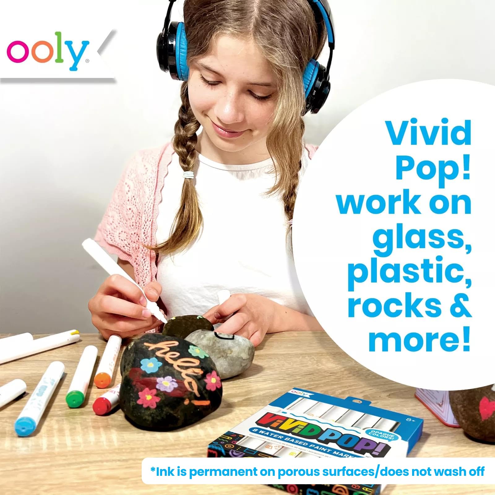 Ooly Vivid Pop Set of 8 Super Bright Water Based Paint Markers - Erases off Whiteboards, Windows, Mirrors- For Kids, Back to School Supplies, Art Projects, Paint Pen Marker for Kids