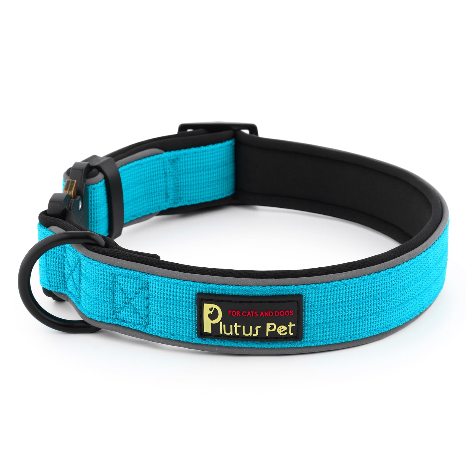Plutus Pet Tactical Dog Collar, Reflective, Adjustable Heavy Duty Dog Collar, Soft Padded and Comfortable, for Small Medium and Large Dogs (Cyan, XL)