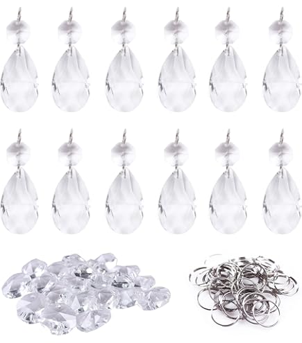 8 Pcs Clear Crystal Teardrop Pendants With Beads – 38mm Prisms For Chandeliers & Crafts - View #2