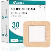 Silicone Foam Dressing 3x3 Gentle Border, Super Absorbent Wound Dressing, Bed Sore Patches, Waterproof Silicone Bandages for Wounds Care, Self Adhesive Pressure Sore Pads (30)