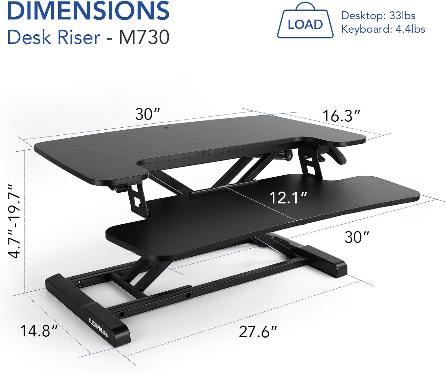 FLEXISPOT Standing Desk Converter 30 inch Height Adjustable Stand Up Desk Riser Black Home Office Desk Workstation for Dual Monitors and Laptop (M730) : Office Products