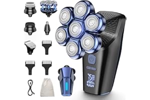 BAZIVVE 7D Head Shavers for Bald Men, Magnetic Electric Shaver Razor Face Hair Trimmer for Men, Rechargeable LED Display Dry/Wet IPX7 Waterproof Detachable 10 in 1 Grooming Kit Type-C Charge
