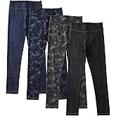 Chicduo 4 Pack Girls Jeggings Girls Imitation Denim Print Leggings Girl's Stretchy Pants Kids High Waist Slim Pants