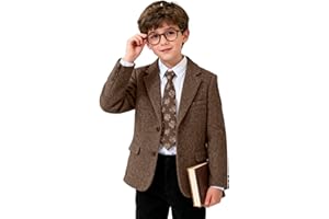 Bofan Boys Blazer Tweed Herringbone Kids Blazers for Boy Wool Blend Sports Coat Slim Fit Suit Jackets for Wedding Homecoming