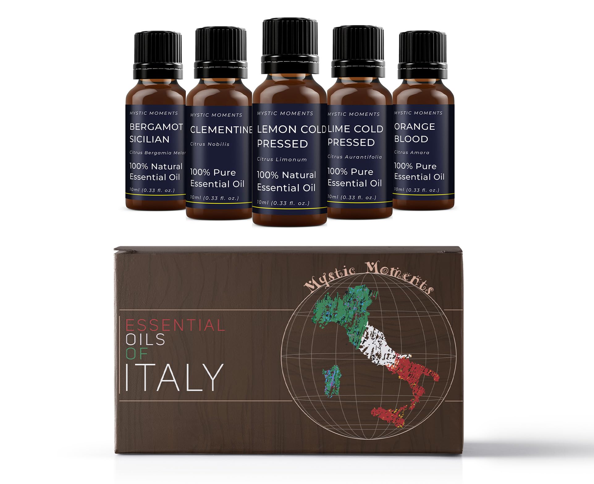 Mystic Moments | Essential Oils of Italy Essential Oil Gift Starter Pack 5x10ml | Bergamot Sicilian, Clementine, Lemon Cold Pressed, Lime Distilled, Orange Blood | Perfect as a Gift