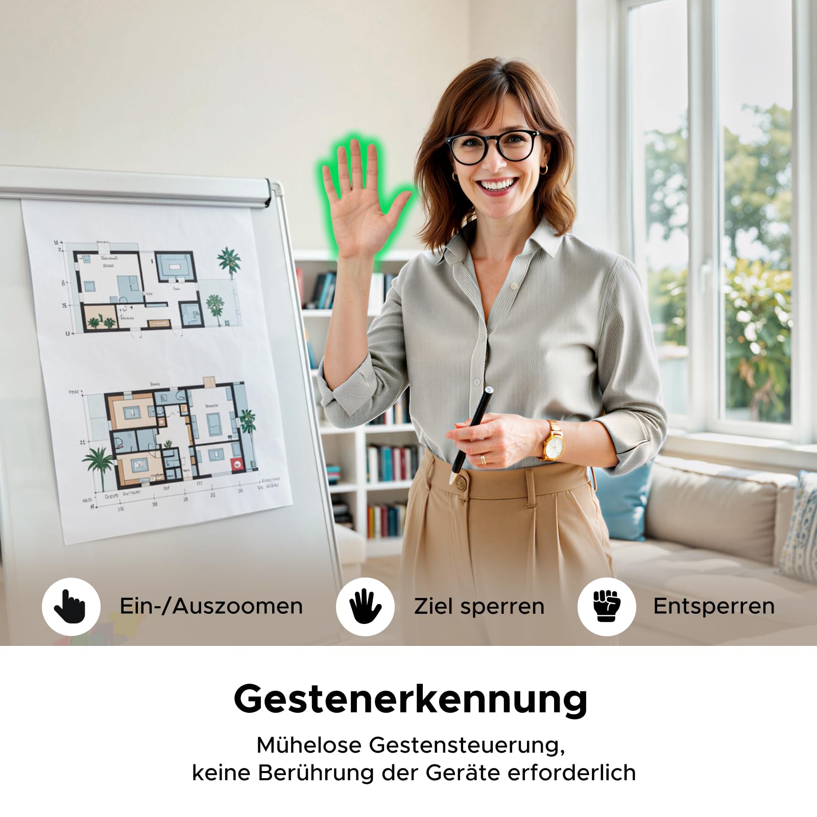 UGREEN FineCam Pro 4K Webcam mit 1/2" Sensor, AI Framing, KI-Gestensteuerung, 7 Filteroptionen, KI-Rauschunterdrückung, PDAF Autofokus, PC Kamera für Live-Streaming, Videokonferenzen, Zoom, Switch 2 4